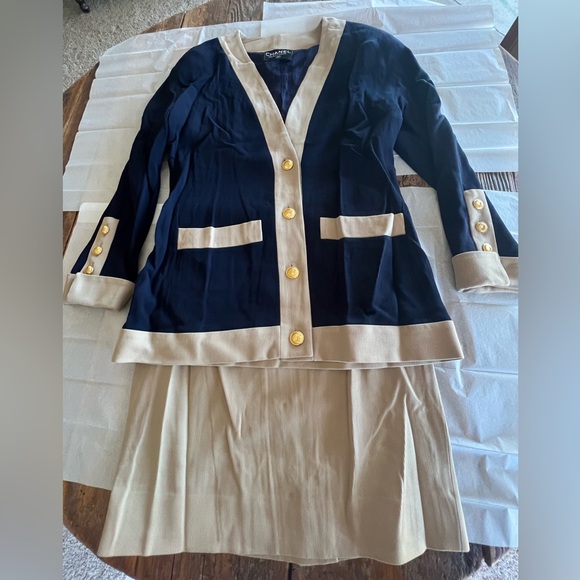 CHANEL Jackets & Blazers - CHANEL Boutique Vintage Blazer & Skirt Set, Navy Blue